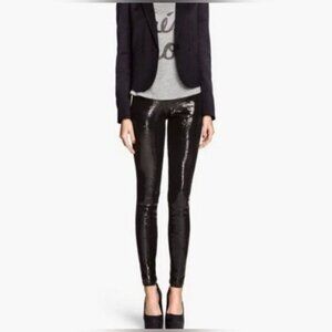 Alice + Olivia Micro-Sequin Leggings Black M